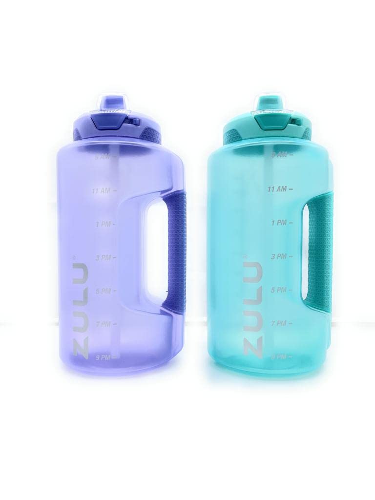 ZULU Half Gallon Water Bottles with Hydration Tracking Time Markers, 2 Pack, 64 Oz (Grape/Aquaviva)