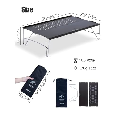 WildCall Mini Solo Folding Table Ultralight Compact with Carry Bag for Backpacking Camping Hiking Beach (Gunmetal)