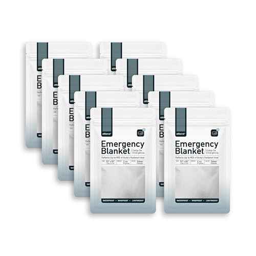 Altland 10 Pack of Emergency Blankets - Heat Reflective Blankets for Winter Survival Kits, Disaster Preparedness, Cold Weather Camping, and Homeless Care Packages