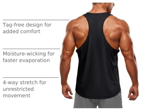Men's Dry Fit Y Back Tank Top Workout Muscle Shirt - Black, X-Large