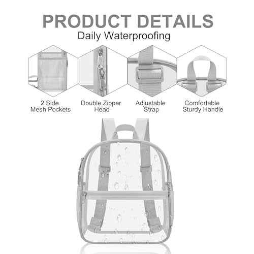 Oraben Clear Backpack for Stadium Events Clear Stadium Backpack 12x6x12 Bag (Nylon Shoulder Straps, Sliver)