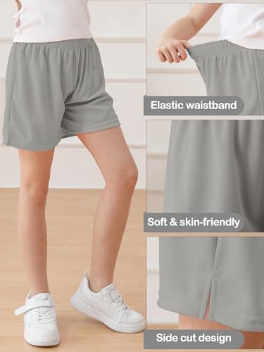Resinta Girls Athletic Mesh Shorts - 4 Pack, Black, Gray, Blue, Pink, Age 8-10 Years