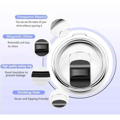 2PCS for YETI 30 oz Tumbler Lid, Replacement Lids Magnetic Slider Compatible for Yeti 30 oz Tumbler, 14 oz Mug and 35 oz Straw Mug, Travel Spill Proof Cup Lids Covers with Magnetic Slider Switch