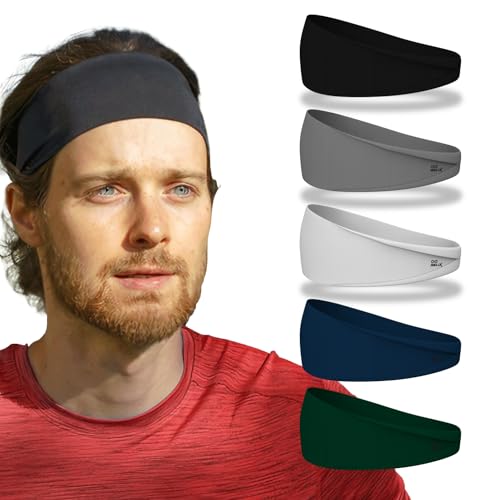 Moisture Wicking Sports Headbands for Men and Women - Pack of 5