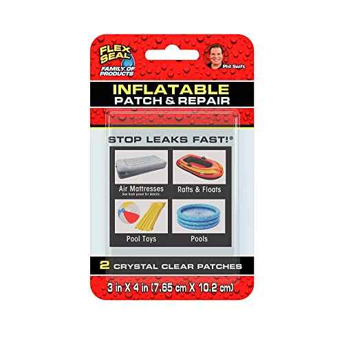 Flex Seal Patch & Repair Kit for Air Mattresses, Rafts, Pool Toys - 2 Clear Patches, Smooth PVC