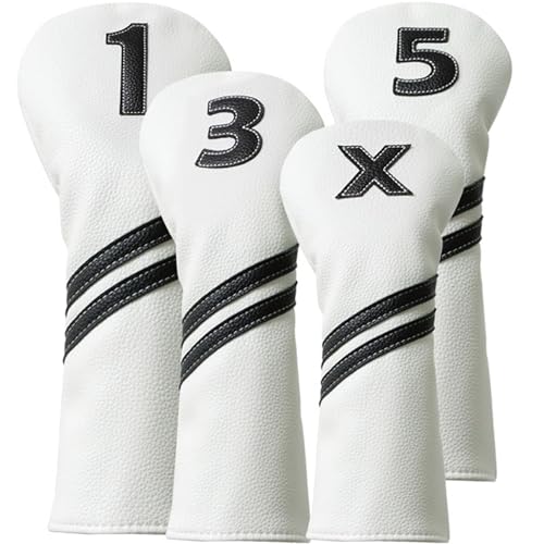 Golf Club Covers - White 4pcs or 1pc Headcovers for Woods and Drivers, Hybrids, Putter – PU Leather with Interchangeable Tags & Magnetic Blade