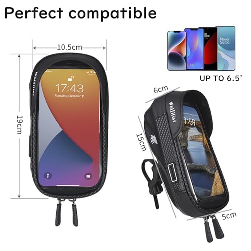 Waterproof Bike Phone Mount - Touch Screen Holder for 7'' Phones, 360¡Æ Rotation & Shockproof Handlebar Bag - Ideal for Cycling, Motorcycle, Electric Bike Accessories (BLACK)