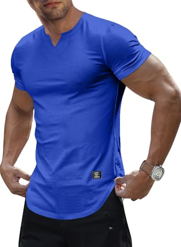 JMIERR Men's Muscle Fit V-Neck T-Shirt Short Sleeve Workout Tee Medium Dark Blue