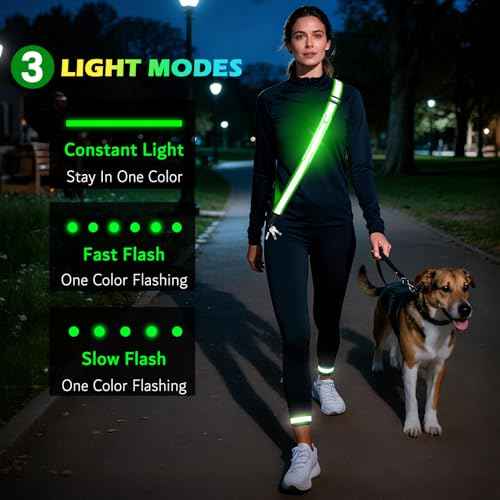 LED Reflective Running Gear High Visibility Reflective Belt Sash with Armband for Walking at Night,Adjustable Running Safety Gear Light Up Running Belt for Runners Walkers Men Women