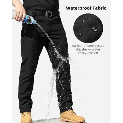Men's Lightweight Quick-Dry Tactical Pants, Water Resistant Hiking Pants with Pockets for Outdoor & Work (No Belt)