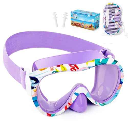 Kids Swim Goggles with Nose Cover, 180¡Æ Panoramic Snorkel Mask with Anti-Fog & Anti-Leak Design, Comfort Fabric Strap UV Protection Lens for Boys Girls Ages 3-15