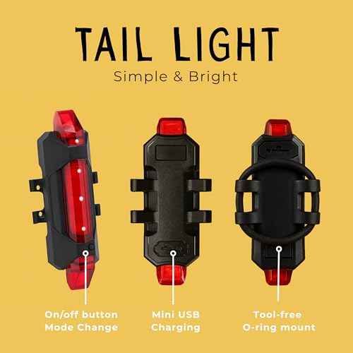 VivBike Rechargeable Bicycle Lights Bright LED Headlight and Taillight, USB Rechargeable, Waterproof, Easy Mount | A HerTime2 Brand