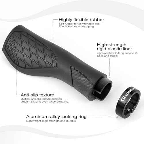 GXCROR Bike Grips,Ergonomic Bicycle Handlebars Grips Shock Absorbing Dual-Density Silicone,Universal 22.2mm Fit with 3D Non-Slip Pattern,Scooter Grips