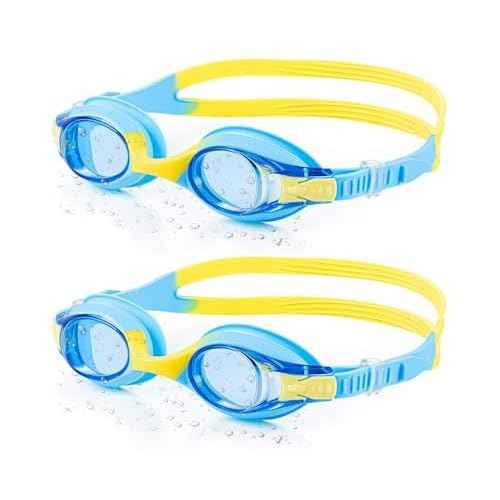 Generic Portzon Unisex-Child Swim Goggles, Anti Fog No Leaking Clear Vision Water Pool Swimming Goggles, Blue/Yellow, Pack of 2