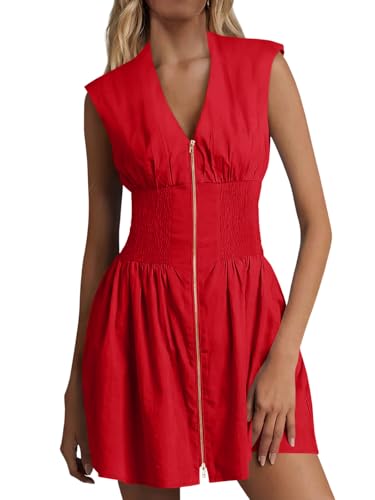 Women's Sleeveless Zip Dress with Pockets - Casual Summer Mini Dress