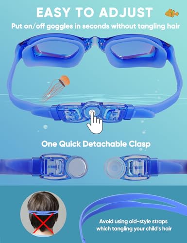 Kids Swimming Goggles 2 Pack - Toddler & Youth Anti-Fog Pool Goggles, Medium Age 9-14, Black Aqua & Blue Aqua Variation