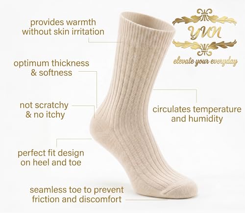 Men's Wool Winter Socks - 3 Pairs Natural Pure Warm Boot Socks - Cream