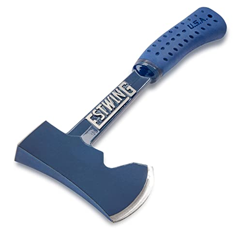 Estwing Camper's Axe 14-Inch Blue Hatchet with Stake Puller - Fully Forged Steel
