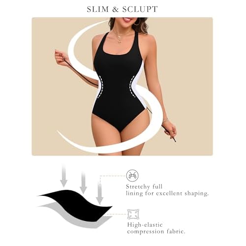 BMJL Women's One Piece Swimsuits Tummy Control Slimming Bathing Suits Crisscross Lace up Back Color Block Scoop Neck Swimwear