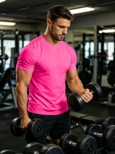 Men's Moisture Wicking Quick Dry Workout Shirts - Large Neon Pink