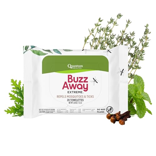 Quantum Buzz Away Extreme Mosquito & Tick Wipes - 20 Count Pack of 1 - DEET-Free Repellent