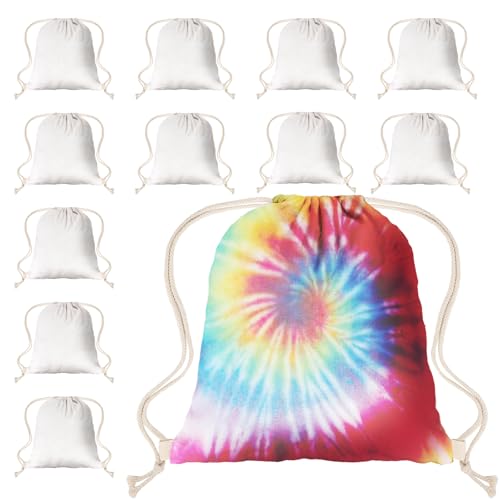 12-Pack Cotton Drawstring Backpack Bags for Sublimation & DIY Projects - White