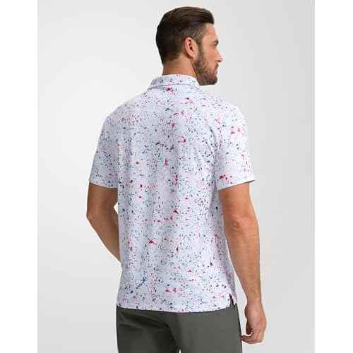Obla Mens Golf Polo Shirts Short Sleeve Dry Fit Performance Moisture Wicking Casual Print Collared Golf Shirts for Men