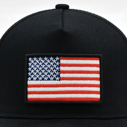 Black American Flag Trucker Hat for Men and Women, Adjustable USA Baseball Cap