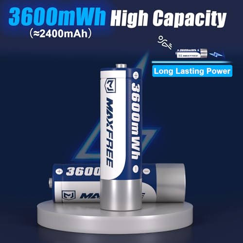 Blue Maxfree Rechargeable AA Lithium Batteries with Charger 8-Pack 1.5V 3600mWh