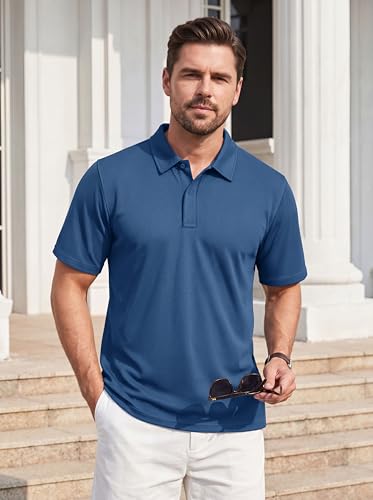 Mens Polo Shirt Short Sleeve Pique Cotton Golf Polo XL Blue Grey