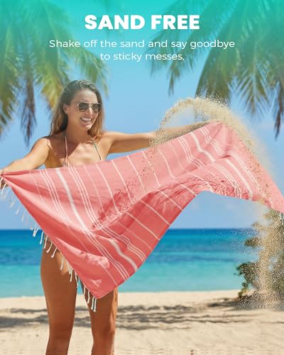 Coral Aqua Thinner 72x36 Inch Beach Towel Set - Quick Dry Sand Free XL Travel Blanket