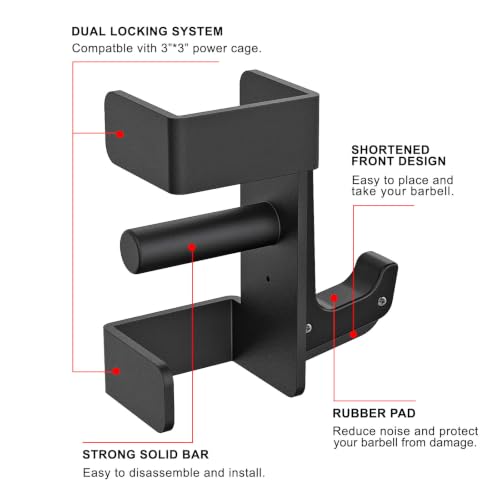 Heavy-Duty Power Rack J Hooks for 3x3 Inches with 1-Inch Holes - Black