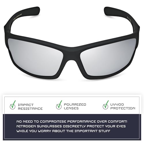 Polarized Wrap Around Sports Sunglasses UV400 Protection Matte Black Silver Mirror