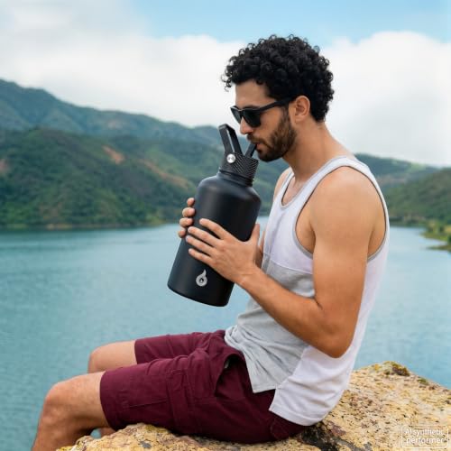 64oz Insulated Water Bottle with Straw Lid - Brick Red, Half Gallon Hydration Jug