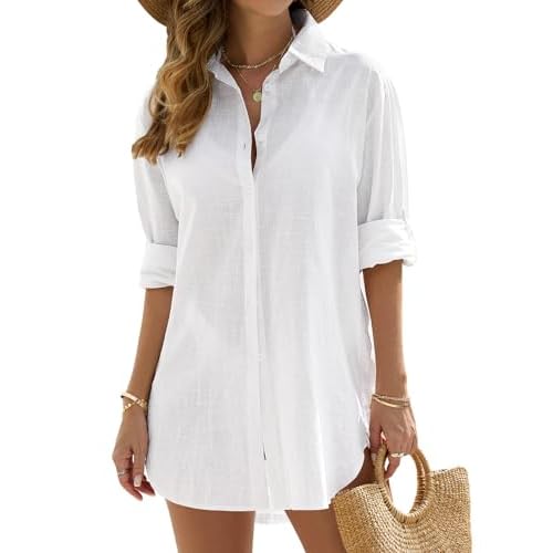 Swimsuit Coverup for Women Bathing Suit Cover Ups V Neck Button Down Beach Shirt Dress Bikini Swimwear Cover up