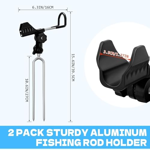 Black Fishing Rod Holder for Ground 2 Pack - Adjustable, Portable, Durable
