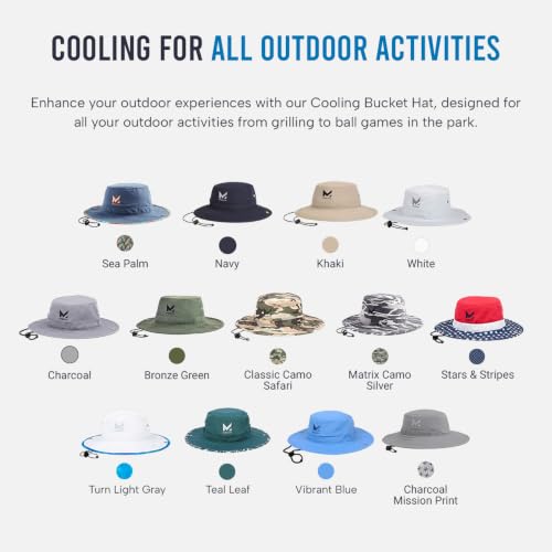 MISSION Cooling Bucket Hat - Unisex Wide-Brim Sun Hat with Wet-to-Cool Technology - Sea Palm