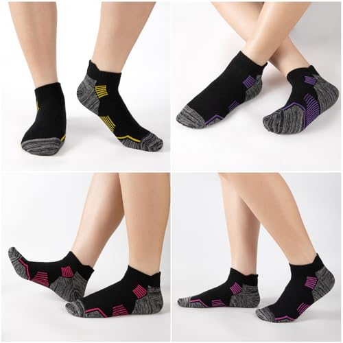 Cotton Ankle Socks 7 Pack - Black & Multicolor Cushioned Athletic Low Cut Running Socks