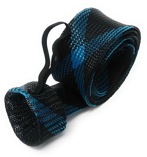 Fishing Rod Sleeves and Covers - Breathable Mesh, Elastic Band, XL Spin, Point End, 2.5" x 67" Black/Blue