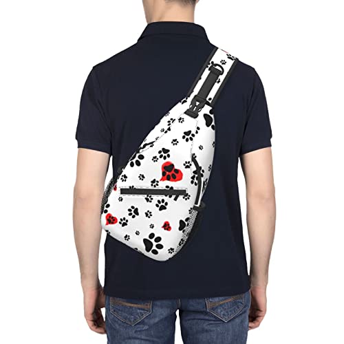 Dog Paws Print Crossbody Sling Bag for Men Women Black Lightweight Small Daypack