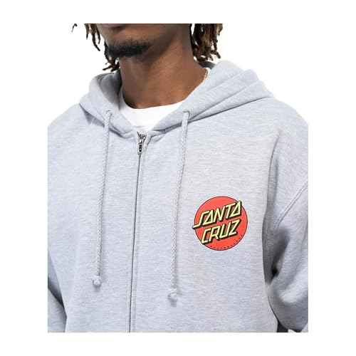 SANTA CRUZ Classic Dot Zip Hooded Heavyweight Sweatshirt Grey Hthr Lg Mens