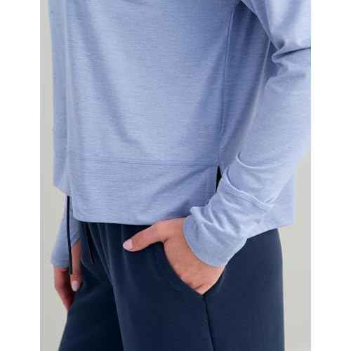 HUK Women's Bayside Pullover Crew, Midweight Soft Jersey Cropped Sweatshirt with Thumbholes
