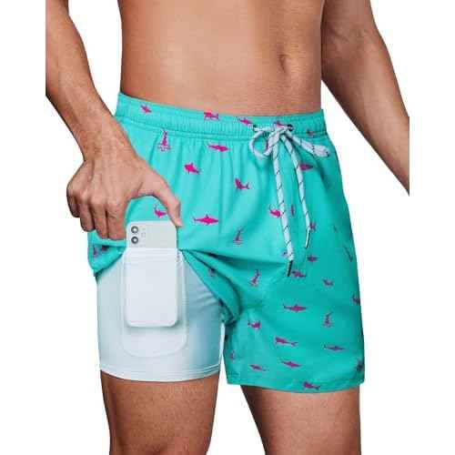 Swim Trunks Mens 5 Inch Inseam Compression Liner Short Men Bathing Suit Lined Swimming Shorts Men's Swim Suits