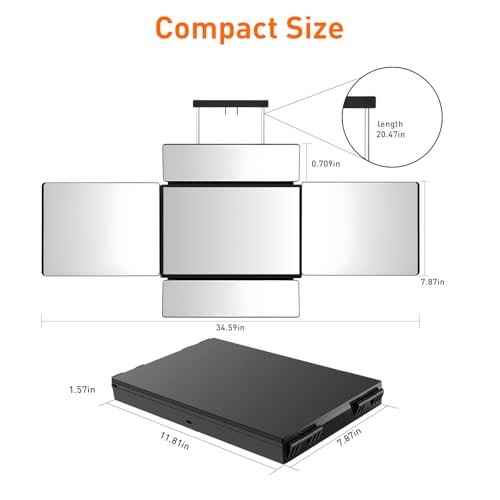 5 Way Mirror for Self Hair Cutting, 360 Haircuts Mirror Men for Barber Use Tools, to See Back of Head, Tri Fold with Portable Height Adjustable Telescoping Hooks