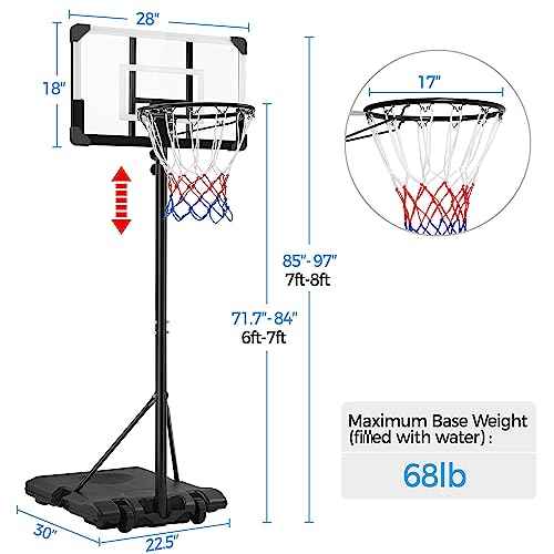 Yaheetech Kids Basketball Hoop Outdoor Portable Basketball Goals Court Freestanding 7ft-8ft Height Adjustable for Indoor/Outdoor Sports
