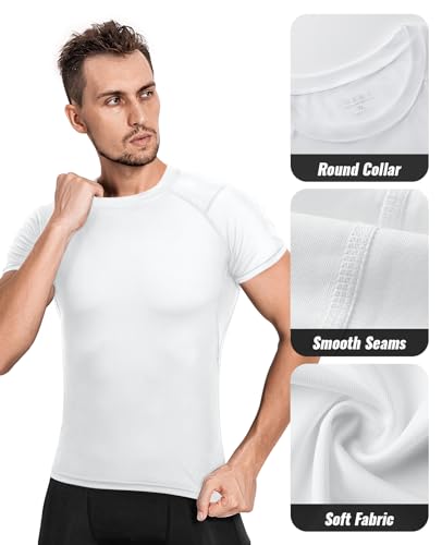 Niksa Men's Compression Shirts 2 Pack - Large White Short Sleeve Athletic Tops
