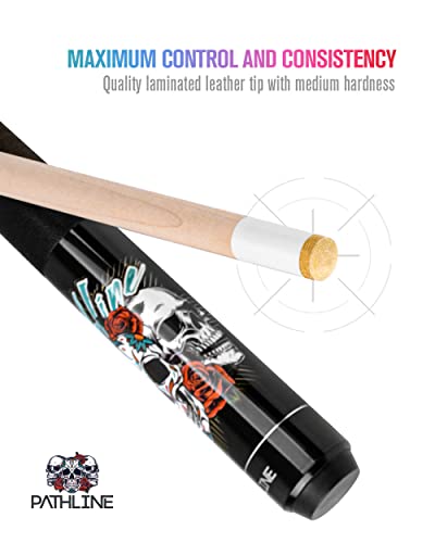 Pool Cue Stick 58" Canadian Maple with Skull Design and Case - 21oz