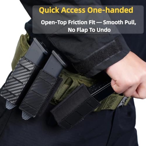 BK Double Magazine Pouch for 9mm .40 S&W .45 ACP Double-Stack Magazines MOLLE Belt Nylon Holder with Laser-Cut Panel and Quick-Release Insert