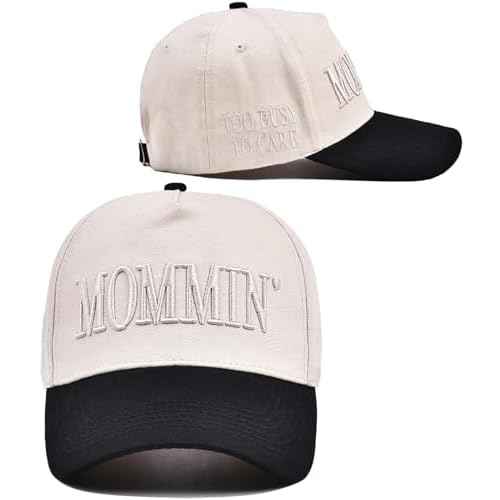 Vintage Two-Tone Women's Baseball Cap, Mommin Trucker Hat for Women&Men, Adjustable Baseball Cap,Mom Ponytail Embroidered Cap