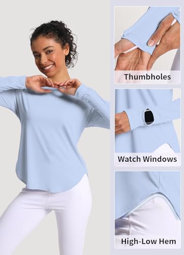 Women's UPF 50+ Long Sleeve UV Protection Rash Guard Shirt - Large, Light Blue